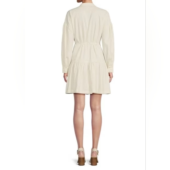 Alex Marie Long Sleeve Striped Fit & Flare Dress Button Up Stand Collar Beige 4 - Picture 2 of 10